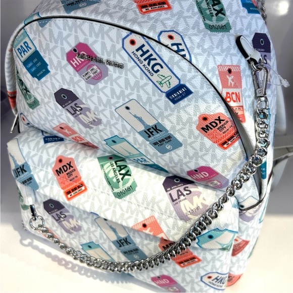 Michael Kors Rhea Medium Color-Block Signature Logo Backpack Light Quartz - Picture 5 of 7